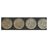 4- Mixed 1943 Dated Walking Liberty Half Dollars