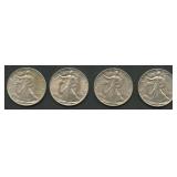 4- Mixed 1944 and 1945 Walking Liberty Halves