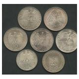 7- Mixed Foreign Coins .625 Silver 3.30 ozt