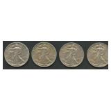 4- 1942 Walking Liberty Half Dollars