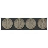 4- Mixed 1920 Dated Walking Liberty Half Dollars