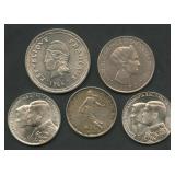 5- Mixed Foreign Coins .835 Silver 2.53 ozt