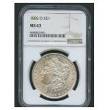 1885-O Morgan Silver Dollar NGC MS 63