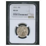 1912 Liberty Head Barber Quarter NGC MS 64
