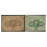 2- Fractional Currency 1st Issues 5c and 10c