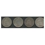 4- Mixed Seated Liberty Quarters