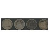 4- Mixed Seated Liberty Quarters