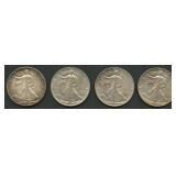 4- Mixed Walking Liberty Half Dollars Higher Grade
