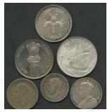 6- Mixed Foreign Coins .500 Silver 3.73 ozt