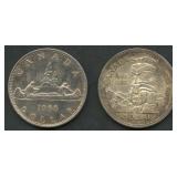 (1.51 ozt TW) 2- Canada Dollars .800 Silver