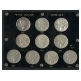 Peace Dollar Year Set- 10 Coins in Capital Display