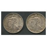 2- 1917 Walking Liberty Half Dollars Better Grade