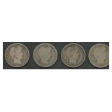 4- Mixed Liberty Head Barber Half Dollars