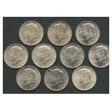 10- 1964 Kennedy Silver Half Dollars AU/BU