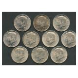 10- 1964 Kennedy Silver Half Dollars AU/BU