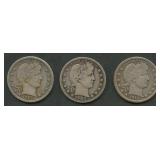 3- Mixed Liberty Head Barber Quarters Mid-grade