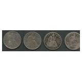 4- Mixed Seated Liberty Half Dollars