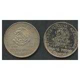 (1.78 ozt TW) 2- Mexico 5 Pesos .720 Silver