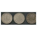 (1.60 ozt TW) 3- Mexico 1 Peso Coins .720 Silver
