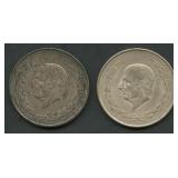 (1.78 ozt TW) 2- Mexico 5 Pesos .720 Silver