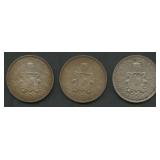 (2.18 ozt TW) 3- Bremuda One Crowns .500 Silver