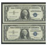 2- 1957 $1 Silver Certificates Star Notes Blue Sea