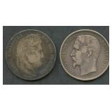 (1.57 ozt TW) 2- France 5 Francs .900 Silver
