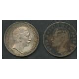 (1.78 ozt TW) 2- Germany 5 Marks .900 Silver