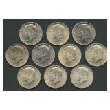 10- 1964 Kennedy Silver Half Dollars AU/BU