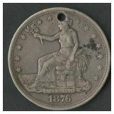 1876 Trade Silver Dollar Holed