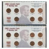 2- 1982 Lincoln Cent 7 Variety Set Displays
