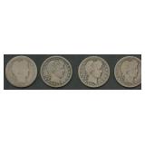 4- Mixed Liberty Head Barber Quarters