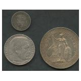(1.39 ozt TW) 3- Mixed Foreign Coins .900 Silver