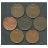 7- Mixed 1850's Braided Hair Large Cents