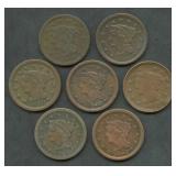 7- Mixed 1850's Braided Hair Large Cents