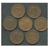 7- Mixed 1850's Braided Hair Large Cents