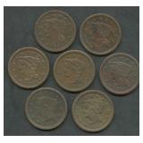 7- Mixed 1850's Braided Hair Large Cents