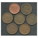 7- Mixed 1850's Braided Hair Large Cents