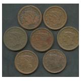 7- Mixed 1850's Braided Hair Large Cents