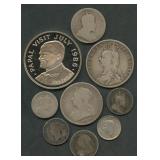 (2.19 ozt TW) 9- Mixed Foreign Coins .925 Silver