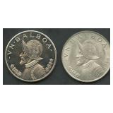(1.71 ozt TW) 2- Panama 1 Balboa .900 Silver