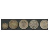 (2.69 ozt TW) 5- Mixed Foreign Coins .800 Silver