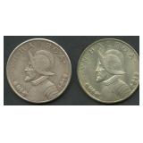 (1.71 ozt TW) 2- Panama 1 Balboa .900 Silver