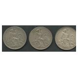 (2.38 ozt TW) 3- Mixed Peru 1 Sol Coins .500 Silve
