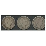3- Mixed Liberty Head Barber Half Dollars