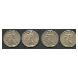 4- 1941 Walking Liberty Half Dollars