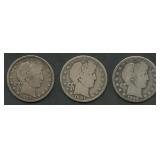 3- Mixed 'O' Liberty Head Barber Half Dollars