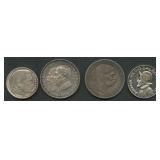 (2.38 ozt TW) 4- Mixed Foreign Coins .900 Silver