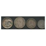 (2.39 ozt TW) 4- Mixed Foreign Coins .900 Silver