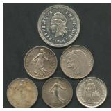 (2.55 ozt TW) 6- Mixed Foreign Coins .835 Silver